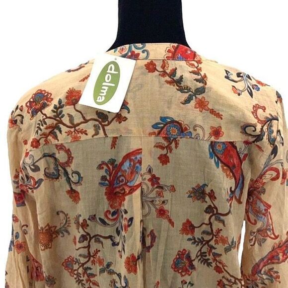 Dolma Womens Floral Split Neck Hi-Low Cotton Blouse Top Beige Multi Small‎ NWT - Picture 5 of 10